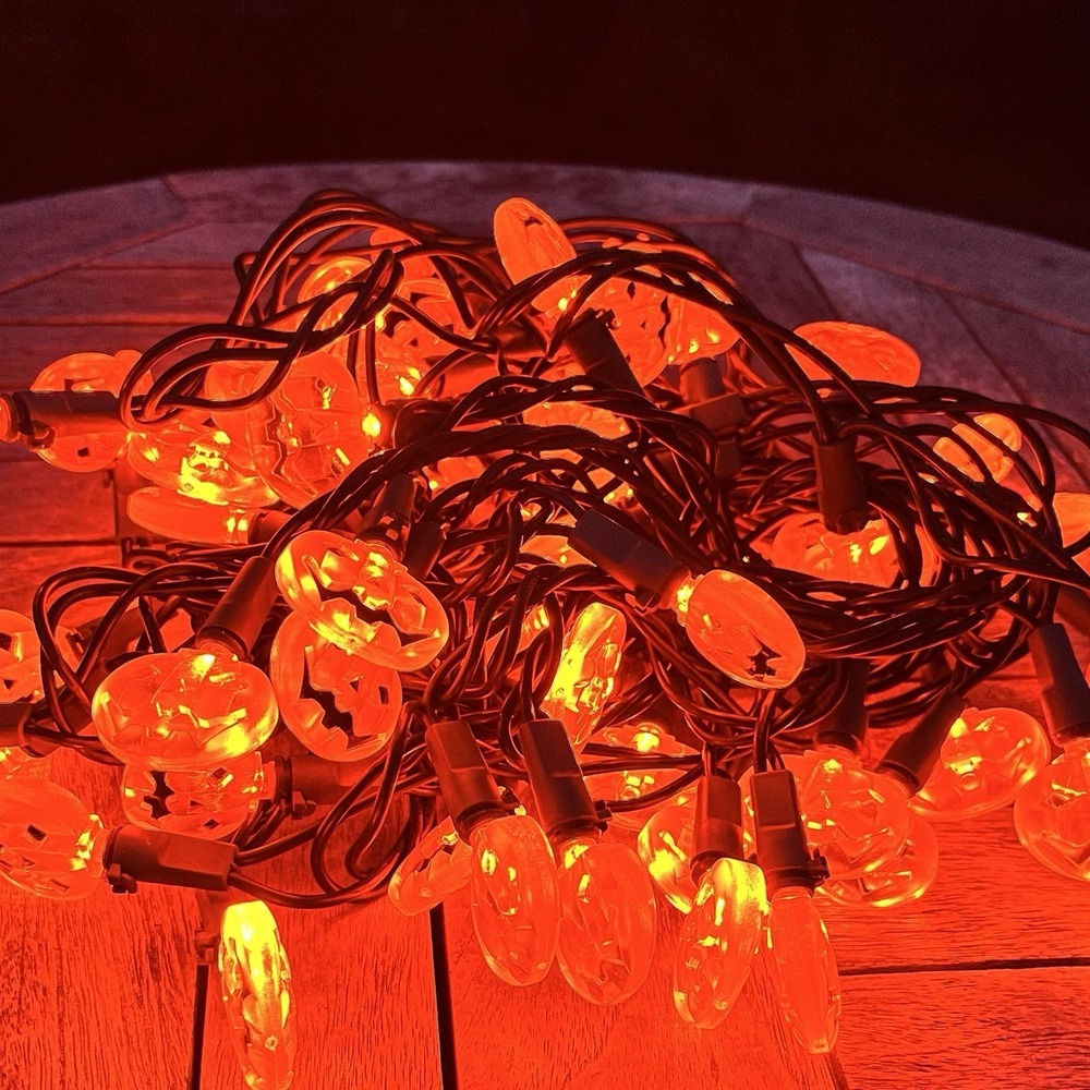 Vintage Restoration Hardware Halloween String Lights 60 Orange Jack-o-Lanterns - Picture 2 of 8